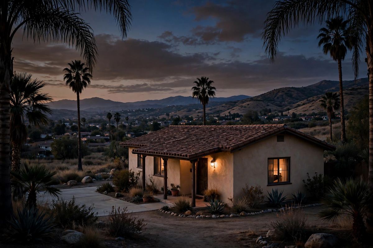 A valley home at dusk, quiet inside its treated perimeter